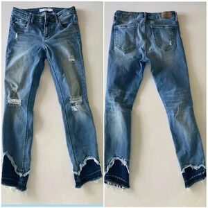 Hidden Jeans Two Color Distressed Raw Hem